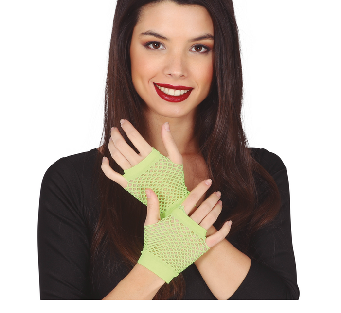 Gants en résille vert citron 11cm