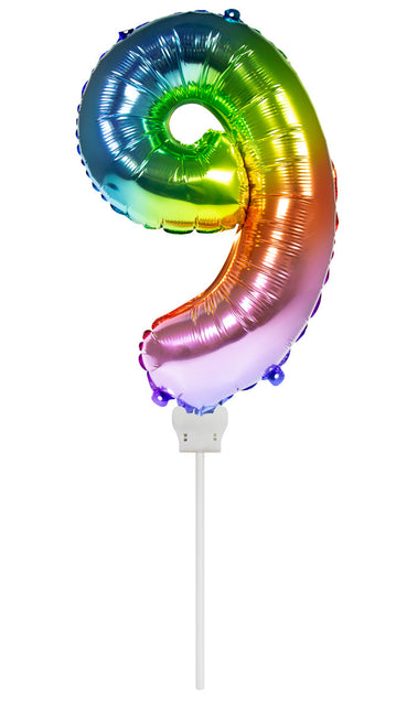 Ballon de baudruche Figure 9 Arc-en-ciel 36cm avec bâton