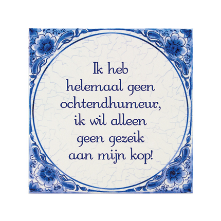 Carreau bleu de Delft Humour du matin 14.5cm