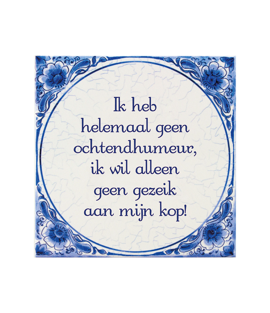 Carreau bleu de Delft Humour du matin 14.5cm