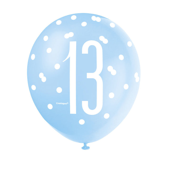 Ballons de baudruche 13 ans Dots Blue 30cm 6pcs