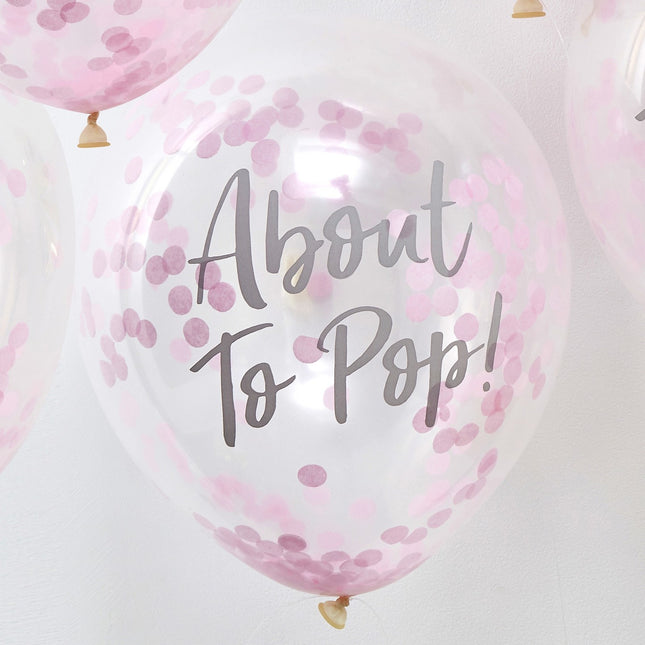 Ballons confettis roses sur le point d'éclater 30cm 5pcs