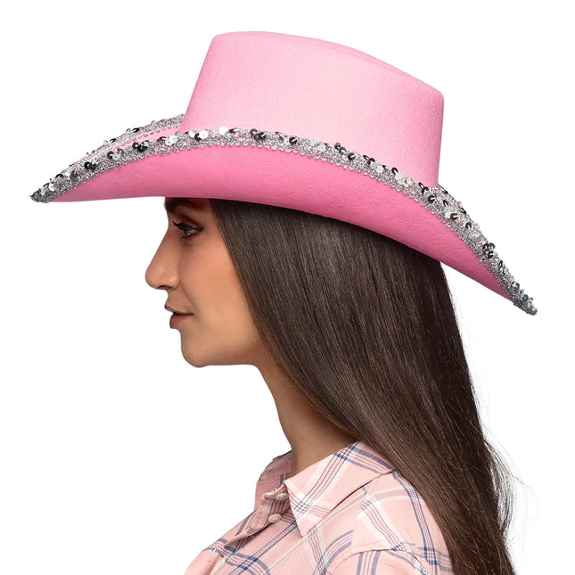 Chapeau de cow-boy rose pailleté