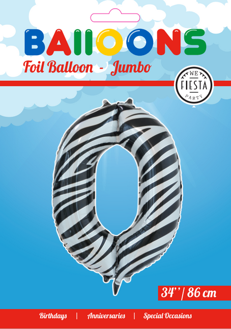 Ballon de baudruche Numéro 0 Zebra XL 86cm vide