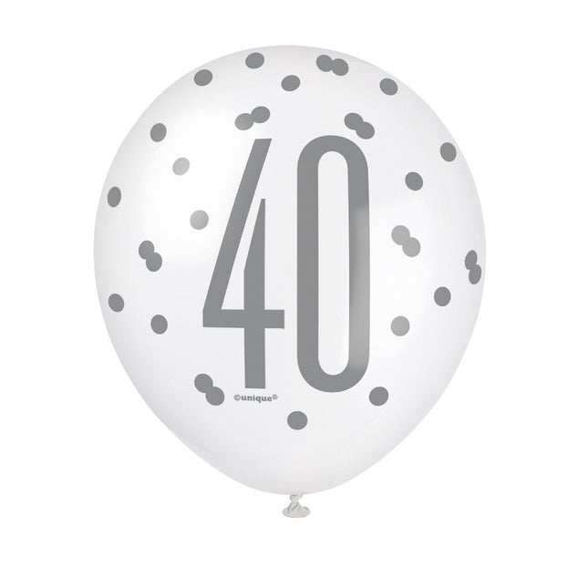 Ballons 40 Years Dots Black 30cm 6pcs