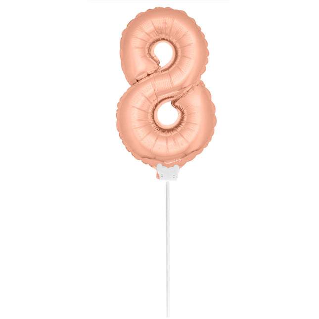 Ballon de baudruche Figure 8 Rose Gold 36cm avec bâton