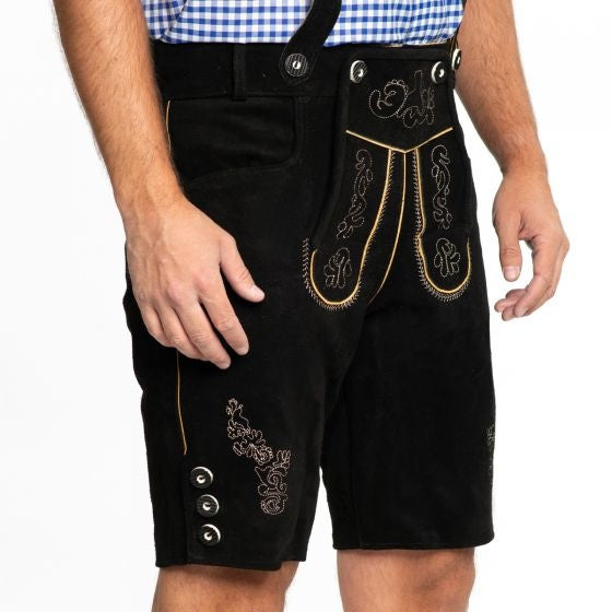 Lederhose Short en cuir noir et bretelles