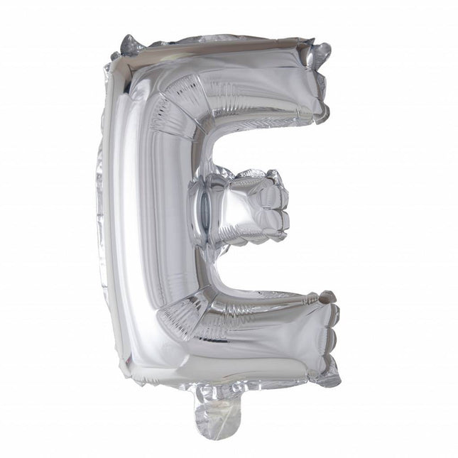 Ballon de baudruche Lettre E Argent 41cm avec paille