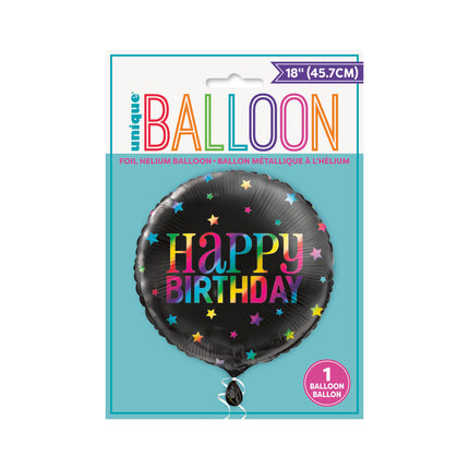 Ballon à l'hélium Happy Birthday Noir Arc-en-ciel 45cm vide