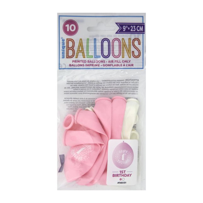 Ballons 1 an Joyeux Anniversaire Rose 28cm 10pcs