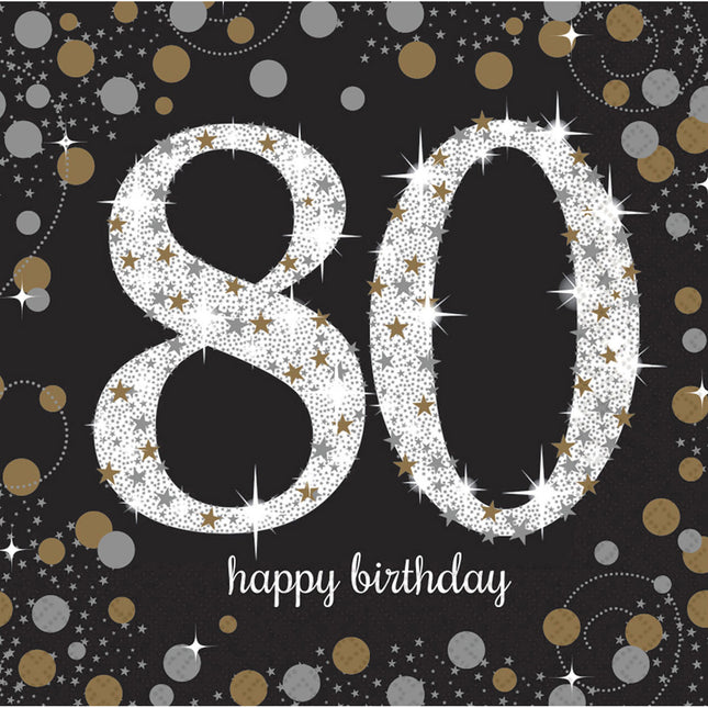 Serviettes de table 80 Years Happy Birthday 33cm 16pcs