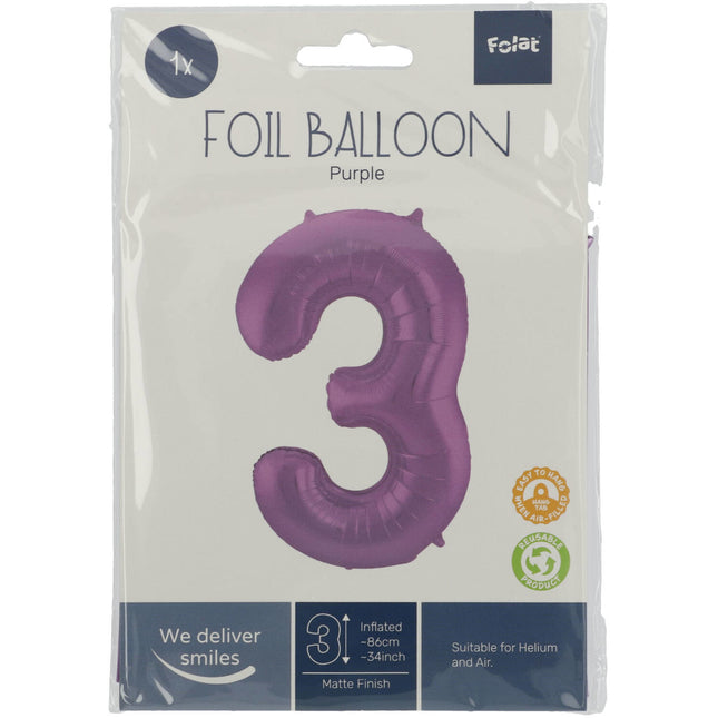 Ballon de baudruche Figure 3 Matt Purple XL 86cm vide