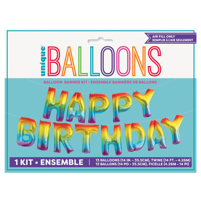 Ballon de baudruche Happy Birthday Rainbow vide 4.31m