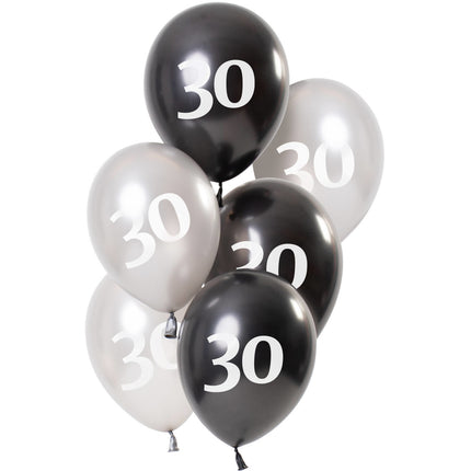 Ballons 30 ans noir 23cm 6pcs