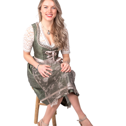 Pink White Creme Dirndl Dress Oktoberfest Ladies Jaquard Grey