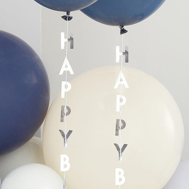 Ruban de ballon argenté Happy Birthday 1m 5pcs