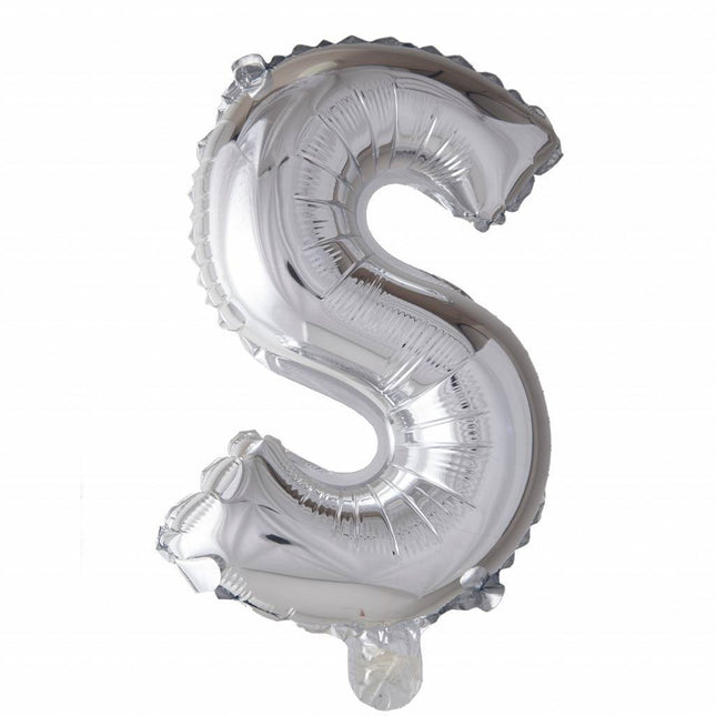 Ballon de baudruche Lettre S Argent 41cm avec paille