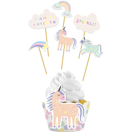 Garnitures de cupcake Licorne Arc-en-ciel 12 pièces