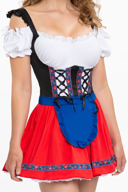 Robe Dirndl Tablier Rouge Bleu Oktoberfest