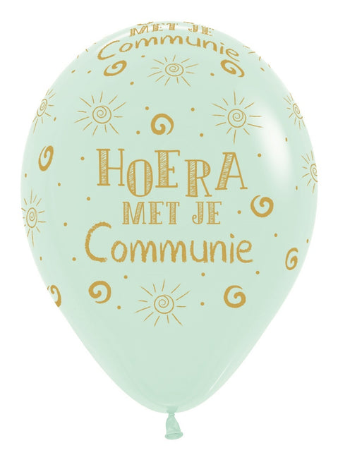 Ballons Hourra avec ta communion Pastel vert mat 30cm 25pcs