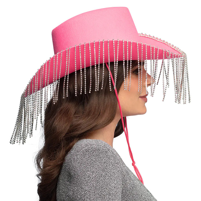 Chapeau de cowgirl rose pailleté