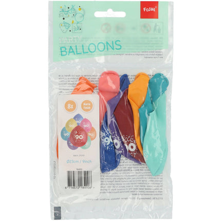 Ballons 90 ans colorés 23cm 8pcs