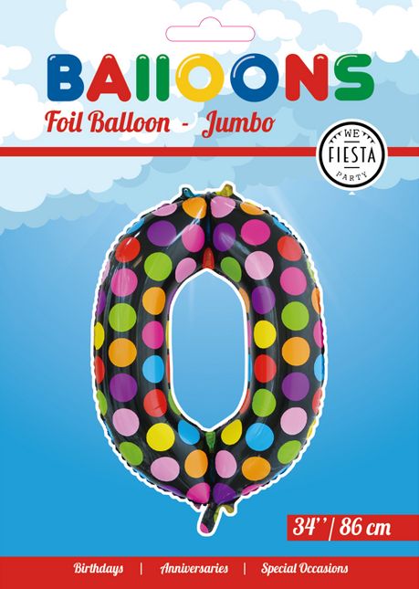 Ballon de baudruche Number 0 Dots XL 86cm vide