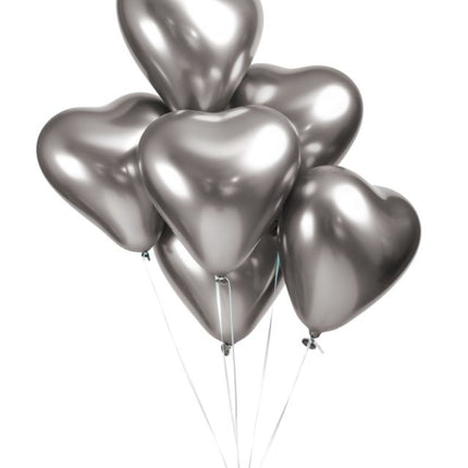 Ballons en forme de coeur Argent 30cm 6pcs