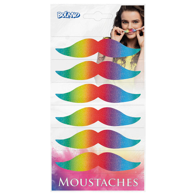 Moustache fantaisie arc-en-ciel 6 pièces