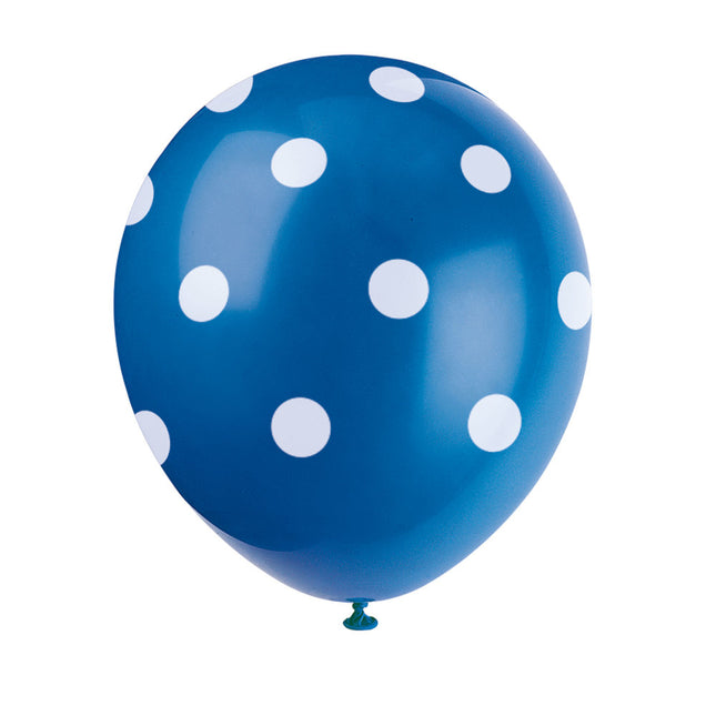 Ballons de baudruche bleus à pois blancs 30cm 6pcs
