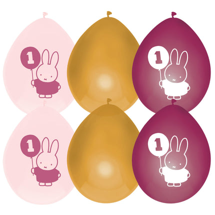 Ballons Miffy 1 an rose 30cm 6pcs