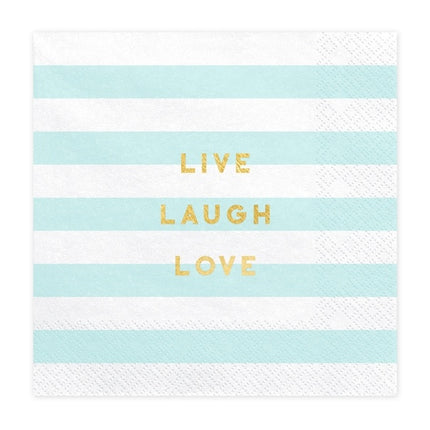 Serviettes de table bleu clair Live Laugh Love 33cm 20pcs