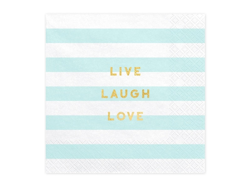 Serviettes de table bleu clair Live Laugh Love 33cm 20pcs