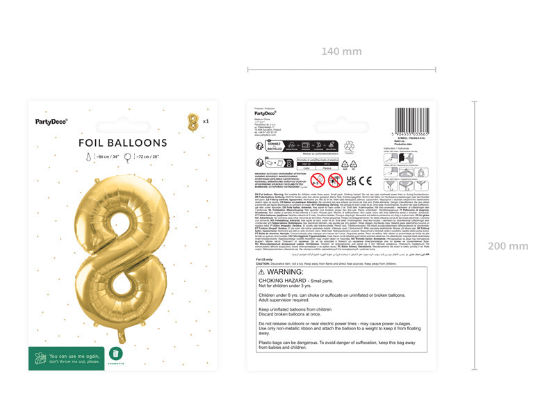 8 Year Figure Balloon Gold Empty 72cm