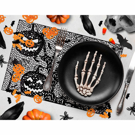 Chauves-souris confettis de table noir et orange pour Halloween