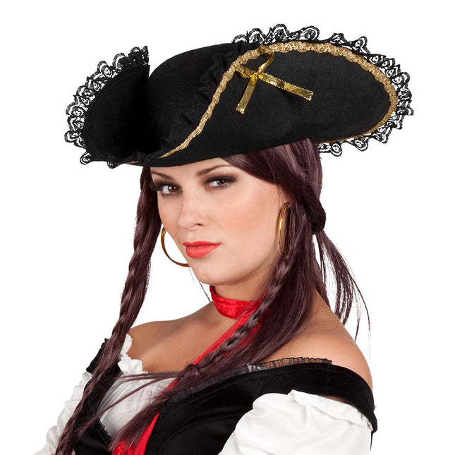 Chapeau de pirate noir en dentelle