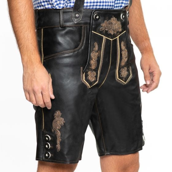 Lederhose Short en cuir noir et ceinture