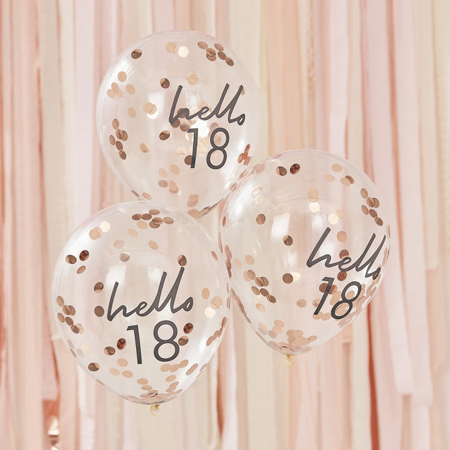 Ballons confettis or rose 18 ans 30cm 5pcs