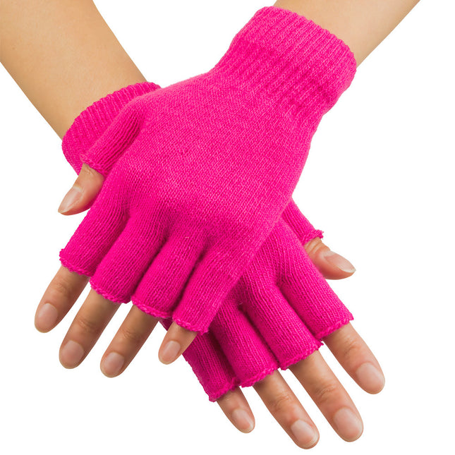 Gants sans doigts rose fluo