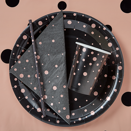 Pailles en papier Pink Dots Black 20cm 8pcs