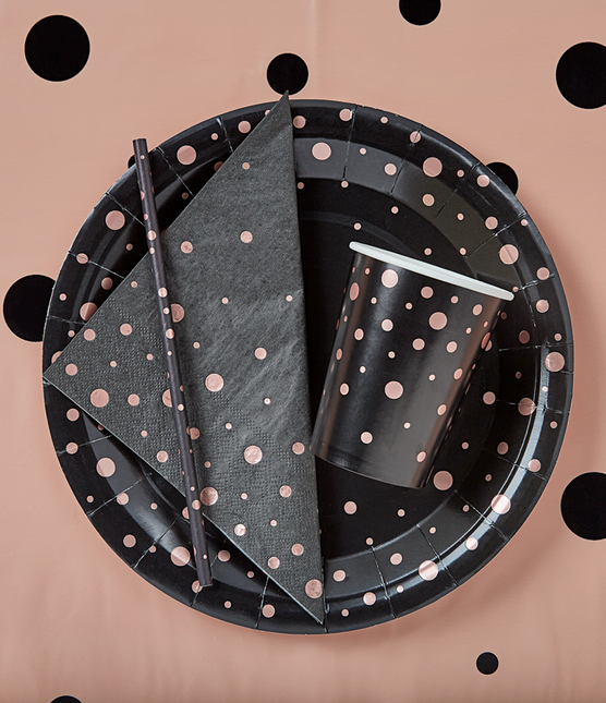 Pailles en papier Pink Dots Black 20cm 8pcs