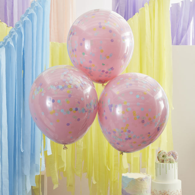 Ballons Confetti Rose Pastel Double Couche 45cm 3pcs