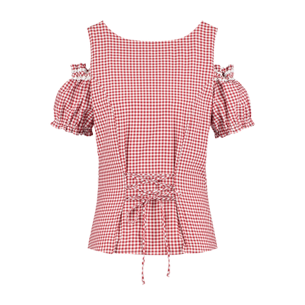 Red White Blouse Ladies Checkered With Buckles (Chemisier rouge et blanc à carreaux avec boucles)