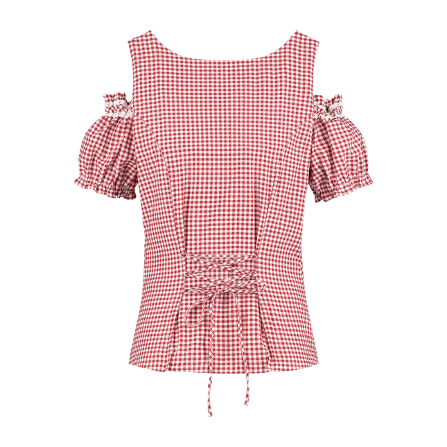 Red White Blouse Ladies Checkered With Buckles (Chemisier rouge et blanc à carreaux avec boucles)