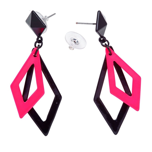 Boucles d'oreilles néon 80S noir et rose