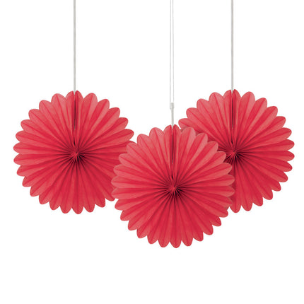 Eventails en papier rouge 15cm 3pcs