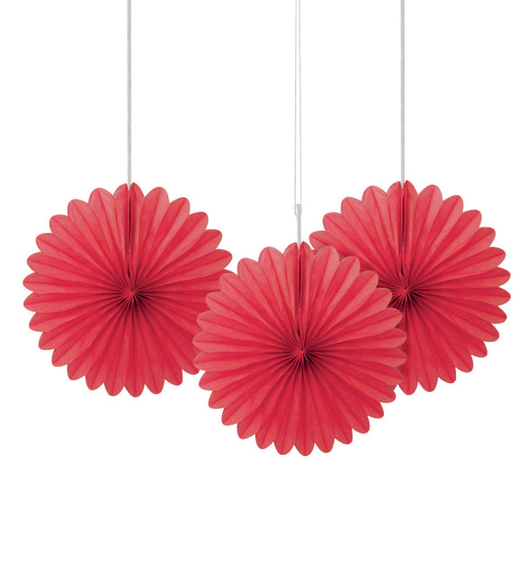 Eventails en papier rouge 15cm 3pcs