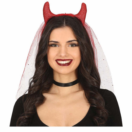 Bandeau rouge Diable avec voile