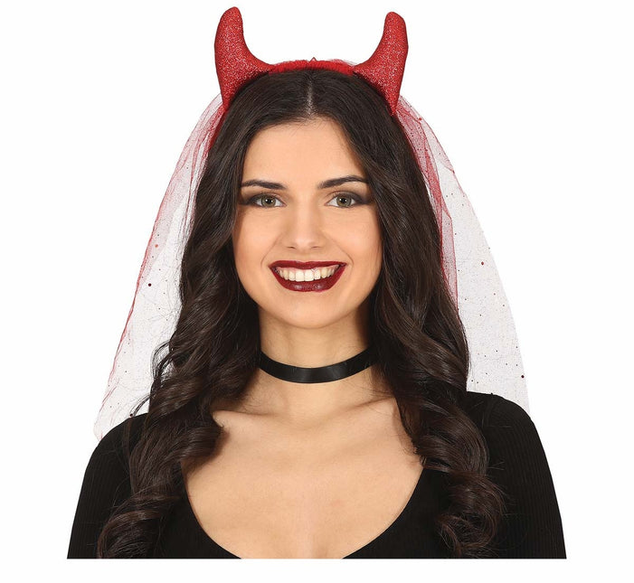 Bandeau rouge Diable avec voile