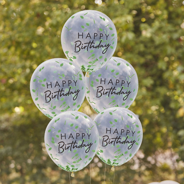 Happy Birthday Confetti Balloons Leaves 30cm 5pcs